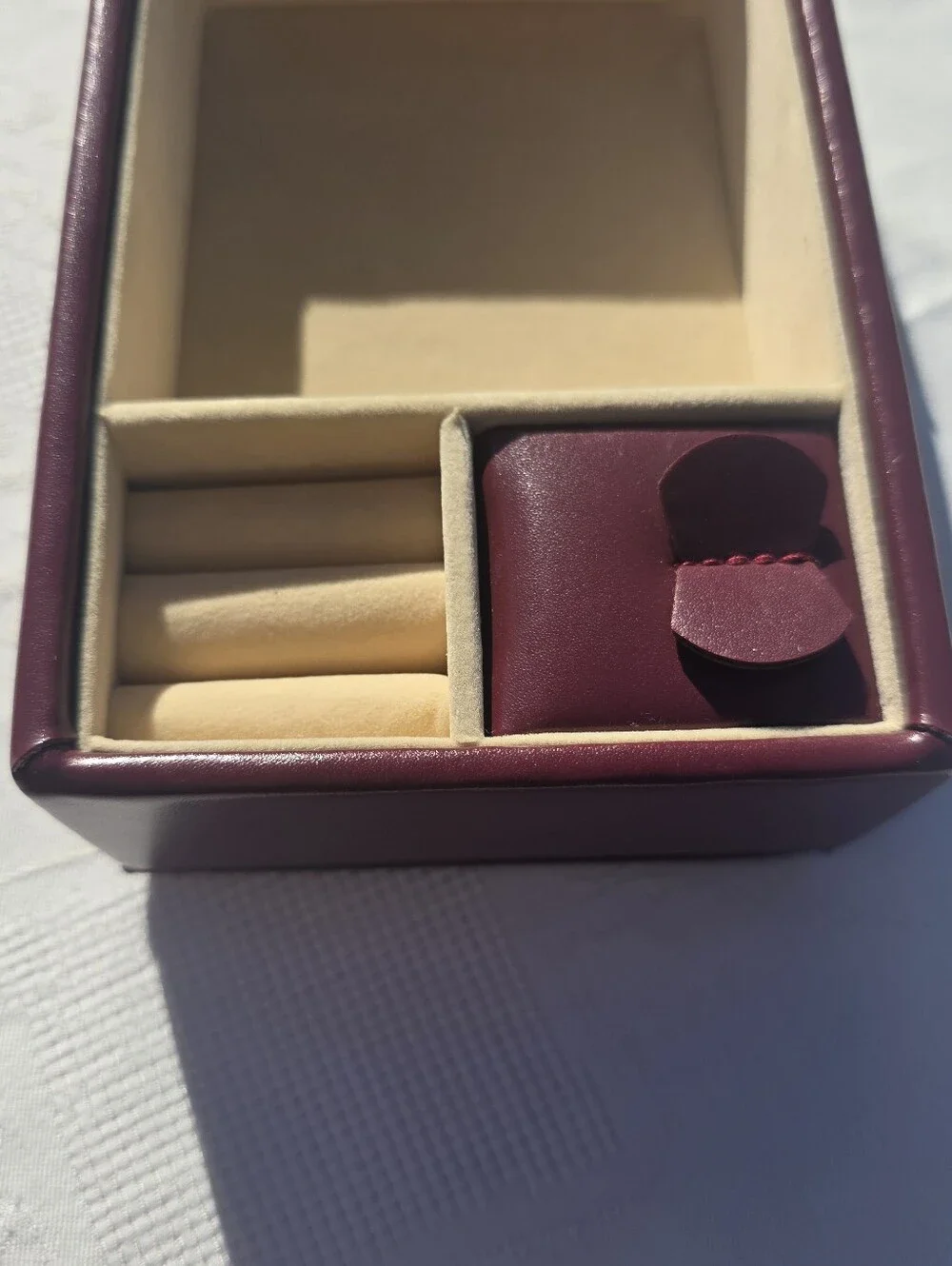 Vintage Burgundy Travel Jewelry Case Mirror Ring Storage Vanity Box